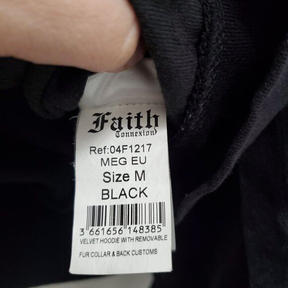 Faith Connexion Women's Black Velvet Embellished Wing LS Zip Front Hoodie Sz M - Picture 5 of 10